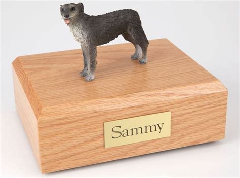 Irish Wolfhound cremation figurine urn w/wooden storage box