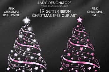 Pink Ribbon Sparkle Christmas Tree Clip Art In Png Format By