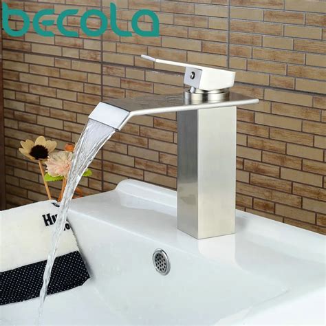 BECOLA Waterfall Bathroom Faucet Brushed Nickel Brass Faucet Deck Mounted Brass Tap Hot And Cold