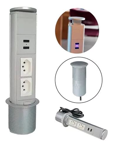 Torre De Tomada 2 Tomadas 20a E 2 Usb Cinza De Embutir Qtmov Frete grátis