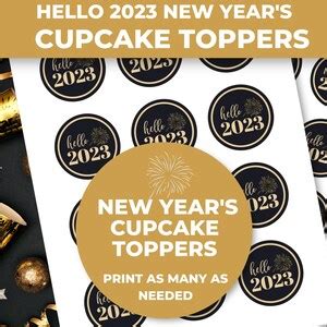 Hello 2023 Printable Cupcake Toppers New Year Cupcake Topper Etsy Ireland