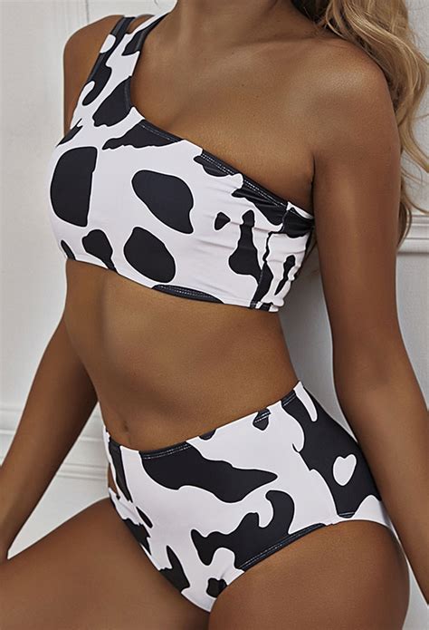 Kawaii Two Piece Bikini Set Cute Sexy Lingerie Outfit Cow Pattern Bodysuit For Sale