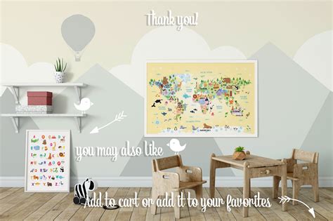 Kids World Map Poster Travel Map for Kids Decor Animal World - Etsy