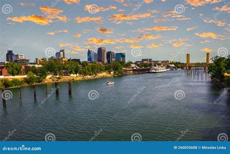 Sunset Above Sacramento Skyline, Sacramento River and Tower Bridge in ...