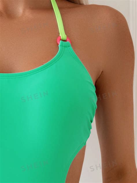 Ladies Hollow Out Halter One Piece Swimsuit Carnival Shein Usa