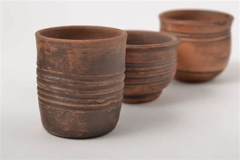 Buy Handmade Clay Glasses Ceramic Dishware Set Of 3 Shot Glasses Clay