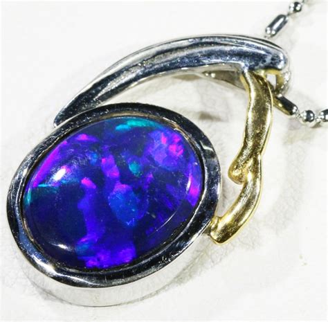 Our Best Black Opal Set In Silver Pendant Cf