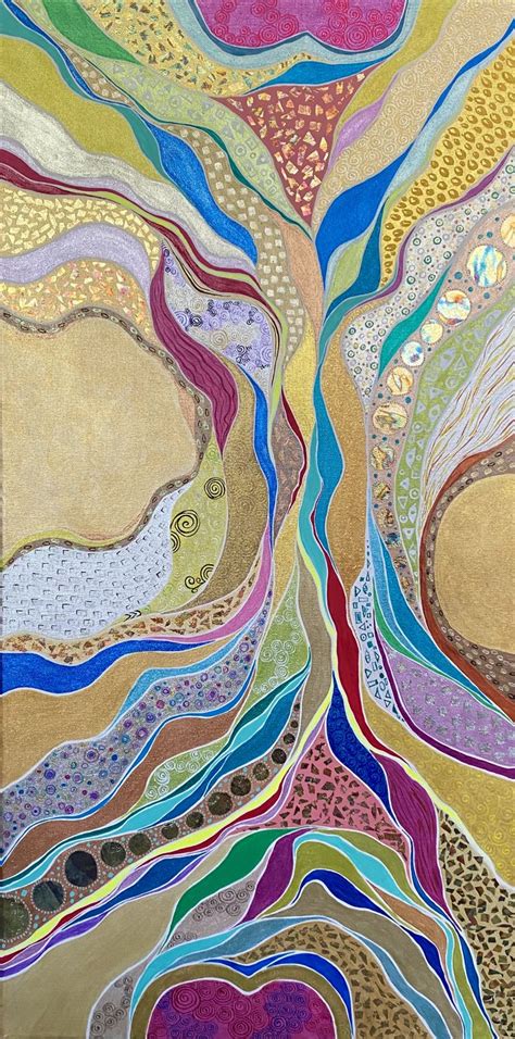 an abstract painting with many different colors and patterns on it's ...