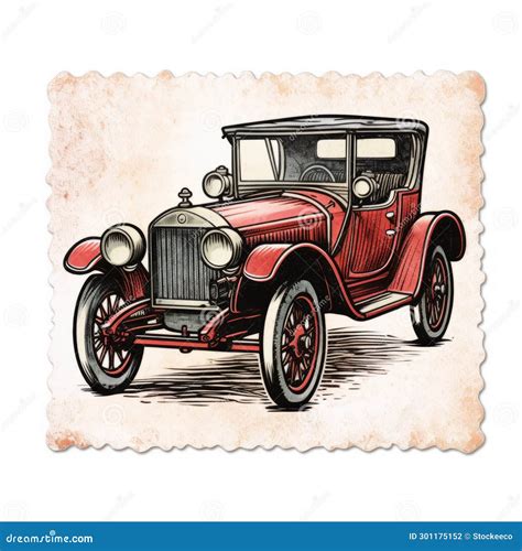 Antique Car Drawing: Vintage Style Red Frame Illustration Stock ...