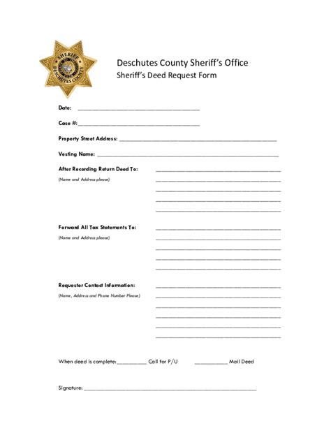 Fillable Online Sheriff Deschutes Sheriff S Deed Request Form Fax Email