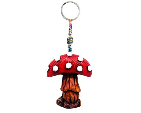 Mushroom Toadstool D Figurine Keychain Multicolored Macram Metal Ring