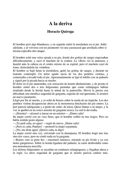 06 A La Deriva Autor Horacio Quiroga A La Deriva Horacio Quiroga El