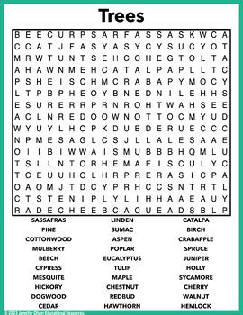 Trees Word Search By Jennifer Olson Educational Resources Tpt