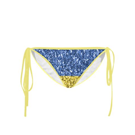 Blue Yellow Ukraine Flag Glitter Faux Sparkles Custom Bikini Swimsuit Bottom ID D