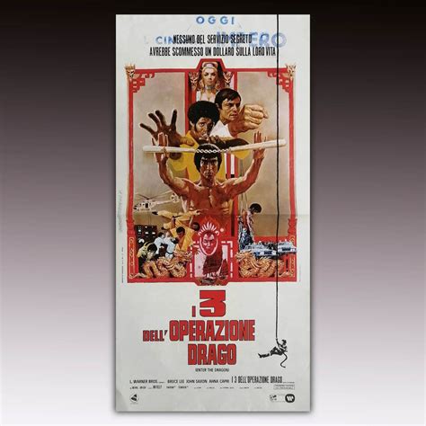 Locandina Originale I Tre Dell Operazione Drago Bruce Lee 1973 33x70 CM