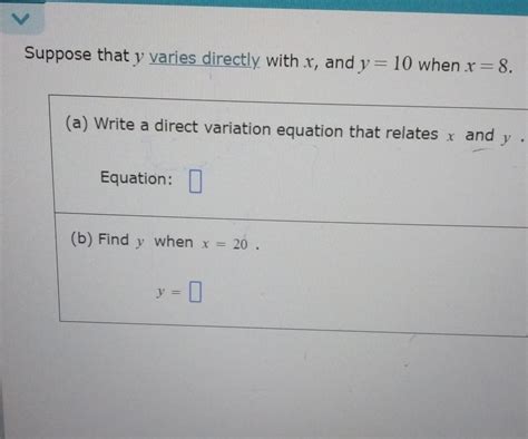 Solved Suppose That Y Varies Directly With X And Y 10 Chegg