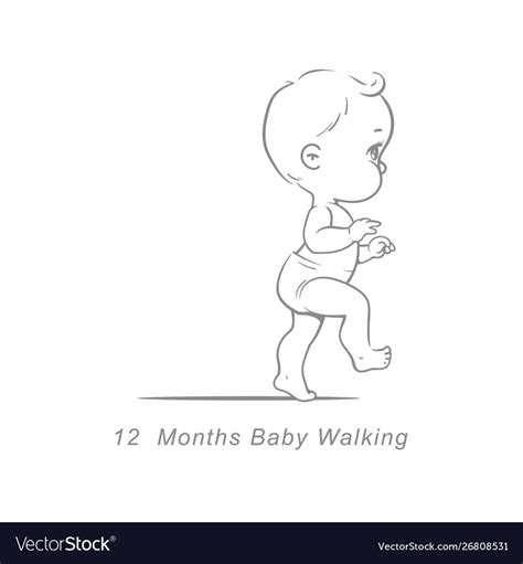 Cute Little Baby Boy Or Girl In Diaper Walking First Stepssketchy