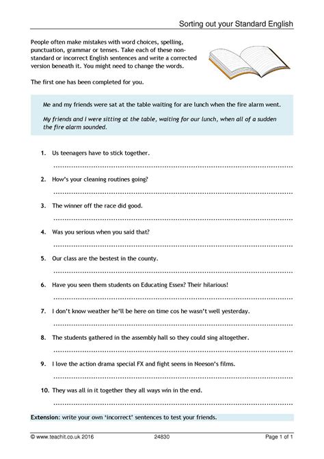 Understanding Standard English Writing Activity KS3 English Teachit