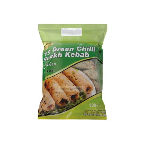 Crown 15 Seekh Kababs Chicken Green Chilli Charcoal 900g