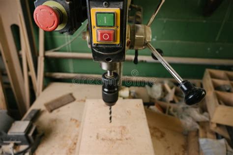 Wood Drilling Machine In A Carpentry Workshop Stock Photo Image Of