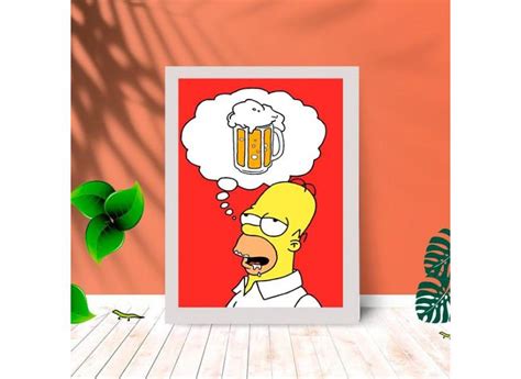 Quadro Decorativo Homer Simpson Beer C Moldura E Vidro Sala O