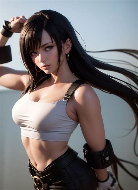 Tifa Lockhart Brunette Women Long Hair Belly Button Final Fantasy