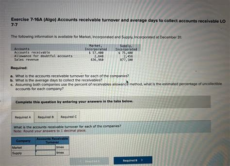 Solved 5 Exercise 7 16A Algo Accounts Receivable Turnover Chegg