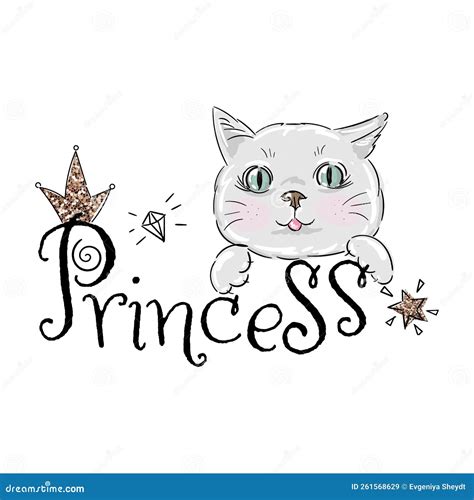 Cute Princess Cat With A Glitter Crown Stock Vector Illustration Of