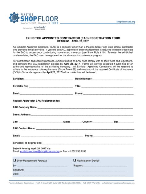 Fillable Online EXHIBITOR APPOINTED CONTRACTOR EAC REGISTRATION FORM