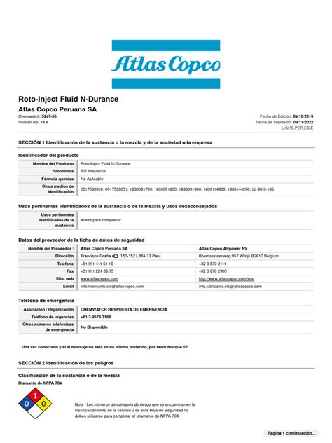 MSDS-ATL-CTS-004 Roto-Inject Fluid N-Durance | PDF | Toxicología | Química