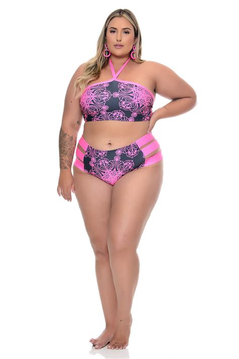 Biquíni Plus Size Top e Calcinha Hot Pant Vk Moda Plus Size