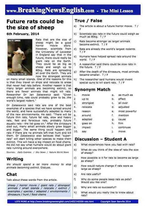 Breaking News English 2 Page Mini Lesson Giant Rats