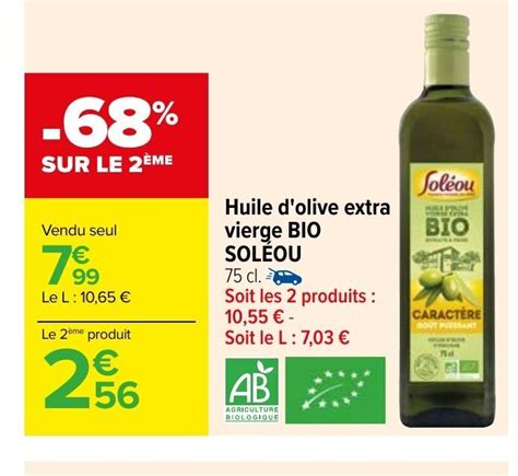 Promo Huile D Olive Extra Vierge Bio Soleou Chez Carrefour