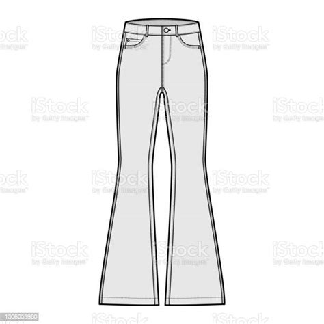 Jeans Flared Bottom Denim Pants Technical Fashion Illustration With Full Length Low Waist Rise 5