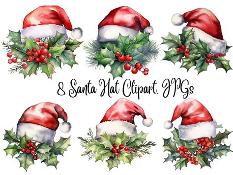 8 Santa Hat Clipart Santa Hat Clip Art Christmas Hat High - Etsy