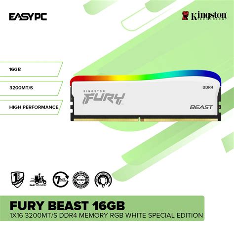 Kingston Fury Beast 16GB 1x16 3200MT/s DDR4 Memory RGB White Special E ...