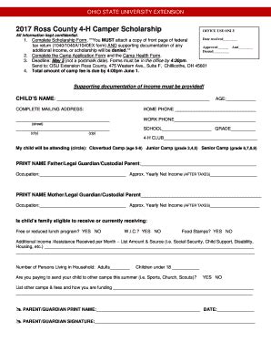 Fillable Online Ross Osu 2017 Camp Scholarship Form Fax Email Print