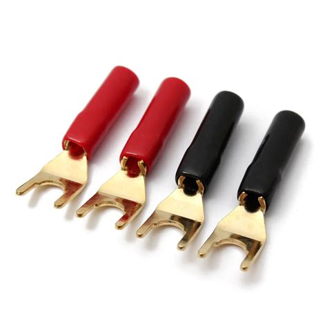 SWILET 4Pcs Gold Plated Tuning Fork Banana Y Spade Plug Solderless