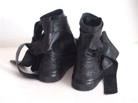 Women Genuine Leather Sneakersblack Leather Sneakers By Etsy