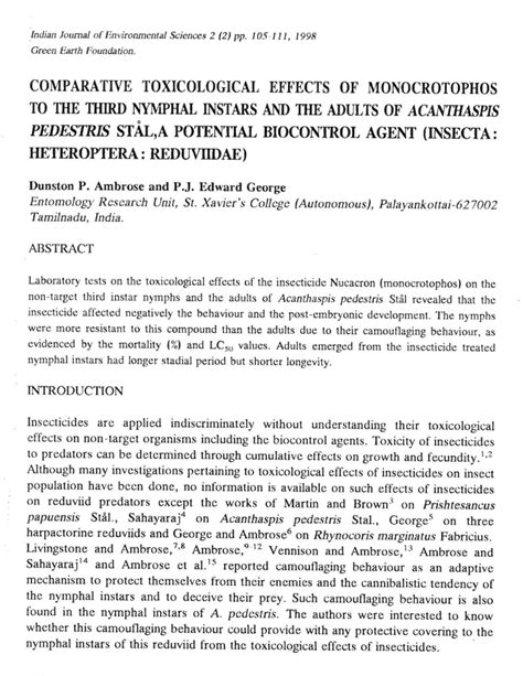 PDF Comparative Toxicological Effects Of Monocrotophos To The Third