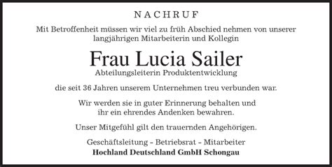 Traueranzeigen Von Lucia Sailer Trauer Merkur De