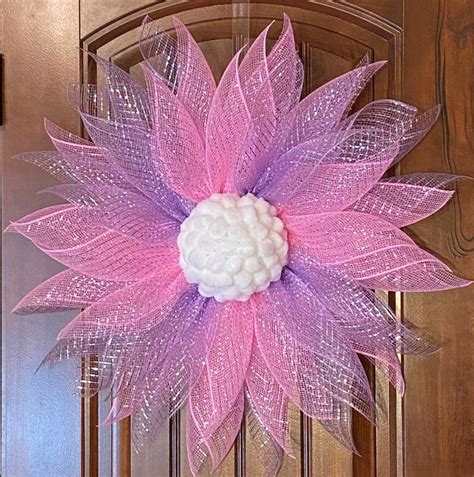 Wreath Front Door Wreath Door Hanger Pink And Purple Wreath Mesh Wreath Spring Wreath