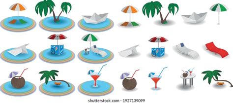 Vector Set Beach Objects Stock Vector Royalty Free 1927139099