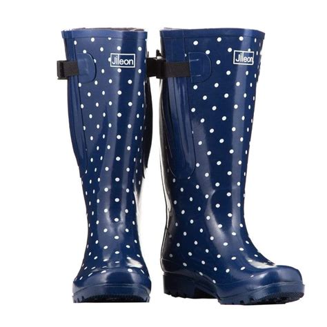 Extra Wide Calf Navy Spotty Wellies Wide In Foot And Ankle Fit 40