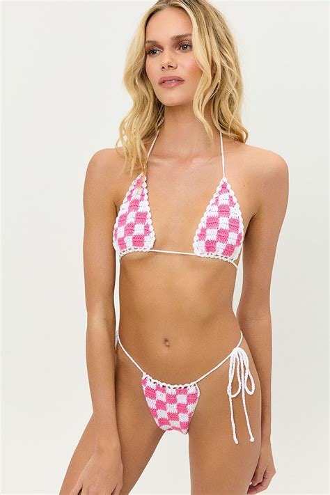 Tia Crochet String Bikini Bottom Pink Checker ShopperBoard