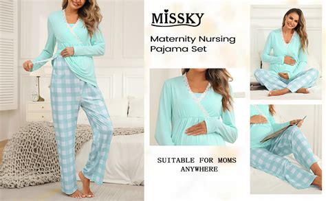 Missky Womens Maternity Nursing Pajama Sets Long Sleeve Pregnancy Pj