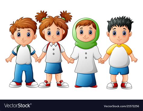 Smiling children holding hands together Royalty Free Vector