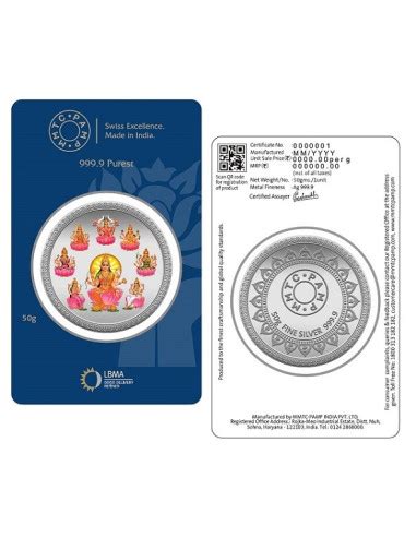 Mmtc Pamp Ashtalakshmi Colored Silver Coin Of Gram In Purity