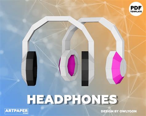 Papercraft Headphones Gadget D Low Poly Paper Sculpture Diy Etsy