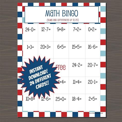 Math Bingo for Kids, Addition Bingo, Subtraction Bingo, Bingo for 1st ...